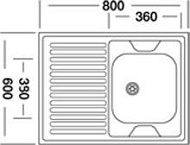 Мойка кухонная Vladiks 60*80, левая, прямоугольная, накладная,нерж, б/сифона 0,4 800*600*130мм