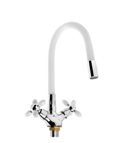 A4882G-1 Смеситель для кухни Accoona, двухвентильный, с гибким изливом, белый