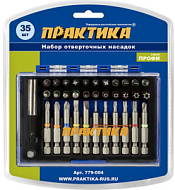 779-004  Набор бит ПРАКТИКА Профи (35шт,25 и 50мм,PH,PZ,SL,Hex,Torx,Tri-Wing,держатель 60 мм,кассет)