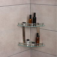9562972 Полка для ванной комнаты 2х-ярусная угловая Штольц Stölz,  нержавеющая сталь, стекло