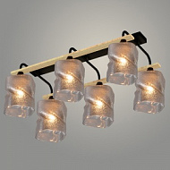 Люстра XA1567B/6 BK+WOOD черный/дерево 6х60W E27 d580 h235, HN24
