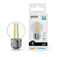 1805462 1805462 Лампа светодиодная филаментная Filament Elementary 12Вт шар 4100К Е27 750лм GAUSS 52222