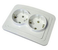 Розетка UNIVersal Валери 2-мест, скрытой проводки, 16А с заземлением, белая В0128