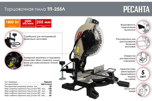 Торцовочная пила Ресанта ТП-255Л