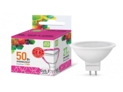 Лампа светодиодная ASD LED-JCDR-standard 5.5Вт 4000К белый GU5.3 495лм 160-260В