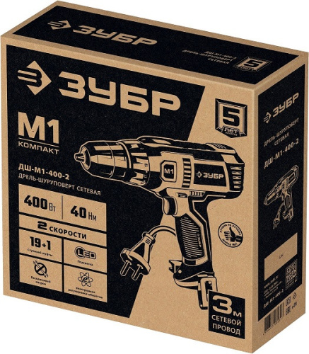 ДШ-М1-400-2 Дрель-шуруповерт ЗУБР сетевая, 400 Вт, 0-450/0-1800 об/мин
