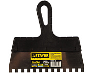 1009-25-10 Шпатель STAYER нержавеющий, зубчатый, с пластмассовой ручкой, 250мм, зуб 10х10мм