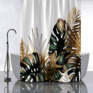 01-111 Штора для ванной Санакс Тропические листья с золотом 180х180 мм, без колец
