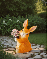 Садовая фигура из полистоуна «Зайка с букетом», 22×11×17 см, с подсветкой