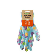 Перчатки нейлон облив нитрил с принтом голубые горох 'Praktische Home' G-111-12