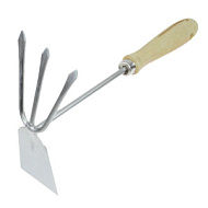 Мотыжка комбинированная 3-х зубые грабли с лопаткой с дер.черенком