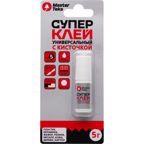 Супер-клей MasterTeks универсальный, с кисточкой, 5 гр , прозрачный