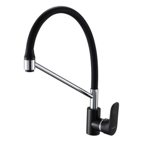 A5708-A Смеситель для кухни с силиконовым изливом, с гайкой, черный/хром