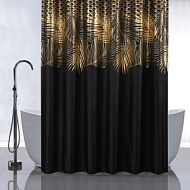 01-107 Штора для ванной Санакс  Золотые перья на черном 180х180 мм без колец