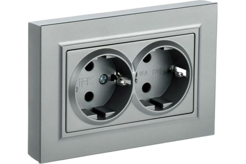 Розетка IEK 2-м СП BRITE РС12-3-БрА 16А в сборе с заземл. без защ. шторок алюм. BR-R21-16-K4