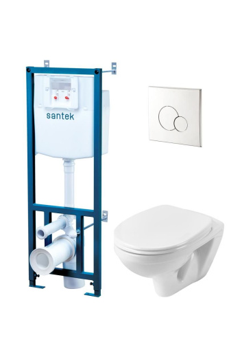 Инсталляция Santek с подвесным унитазом Бореаль сиденье дюропл микролифт, панель белая