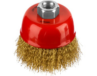 35142-075 Щетка MIRAX чашечная для УШМ, витая стальная латунированная проволока 0,3 мм, d=75 мм