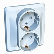 87974 Розетка SchE Этюд 2-м СП 16А с/з кремовая РС16-007К