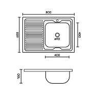 Мойка накладная FABIA 800*600 правая, нержавеющая сталь