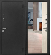 Дверь металлическая 3К ПАНОРАМА Антик серебро 2050*860 Лиственница белая с зеркалом , правая