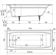 Ванна чугунная "Эталон У"  170*70*44.5 см 1сорт (4 ножки в комплекте)