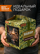 Набор "Подарочный"( Нож складной; набор стопок; фляжка;коптильня одноразовая; брикеты для розжига)