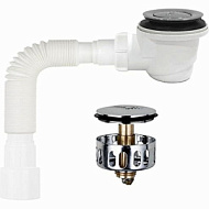 Сифон для душевого поддона хром 1 1/2 под d50мм с гт 40х40/50, клик-клак, мет.сетка, h65мм V465