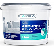 Краска Интерьерная акриловая Влагостойкая Лакра, 14кг, белоснежная