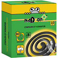 Спирали от комаров малодымные без запаха, черные, 10 штук в упаковке