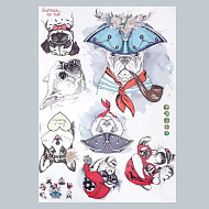 7599465 Наклейка пластик интерьерная цветная "Звери в разных головных уборах" 50х70 см