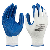 Перчатки Сибртех полиэфирные с синим нитрильным покрытием, размер 9, 13 класс вязки