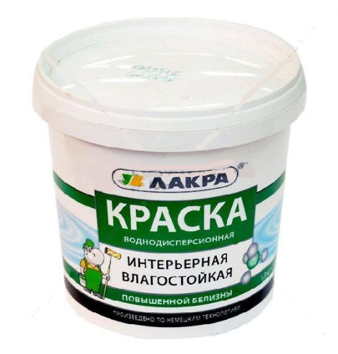 Краска Лакра Интерьерная акриловая Влагостойкая 1,3кг, белоснежная