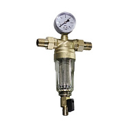 Фильтр промывной TIM 1/2" с манометром,стеклянный корпус 3/8"