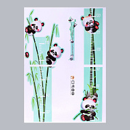 Наклейка пластик интерьерная цветная ростомер "Панды на бамбуке" 50х70 см.