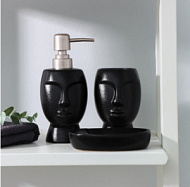 Набор для ванной SAVANNA «Вуду», 3 предмета (мыльница, дозатор для мыла, стакан), чёрные