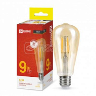 1482071 Лампа светодиодная LED-ST64-deco gold 9Вт цилиндр золотая 3000К тепл. бел. E27 1040лм 230В IN HOME 4690612035659