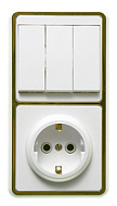 Блок комбинированный БКВР-033, выключатель (3 клавиши)+розетка с заземлением, ободок под золото