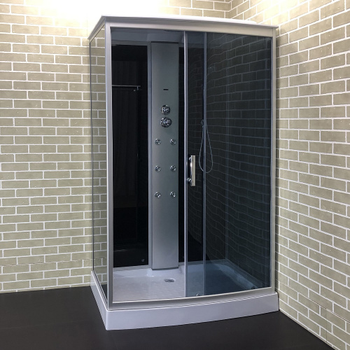 COMFORTY. Душевая кабина 303, стекло серое, задняя черная стеклянная панель,1200*800*2150