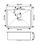 KN505008 Мойка для кухни врезная Dikalan графит из нержавеющей стали, 50*50 см с сифоном, каландером