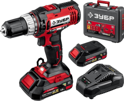 ДШЛ-185-22 дрель-шуруповерт ЗУБР (18В, 2 АКБ, 2Ач, в кейсе)