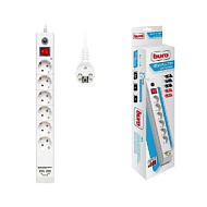 Удлинитель с сетевым фильтром 6х1.8м с заземл. 10А IP20 BU-SP1.8_USB_2A-W CCA 3х0.75 бел. BURO 992309 , 266672