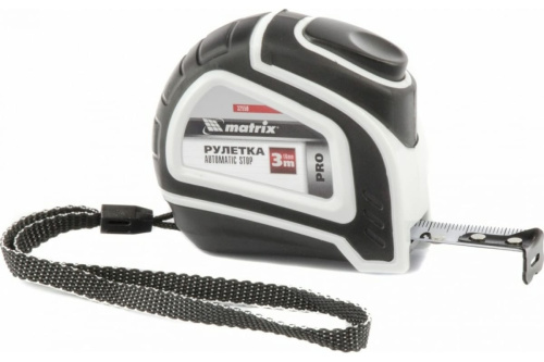 32550 Рулетка Matrix Autostop, 3 м х 16 мм, двухкомпонентный корпус, автоматическая фиксация