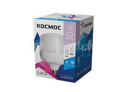 Лампа светодиодная Космос высокомощная LED 30Вт E27 6500К (переходник с E27 на E40 в комплекте)