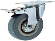 Опора колесная аппаратная 50мм поворотная с торм.,платф. крепл., серая резина 27кг