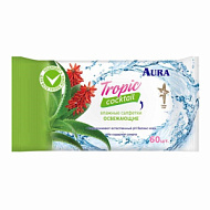 762683 Салфетки влажные АURA Tropic CocktaiI 60 шт,освежающие ,МИКС