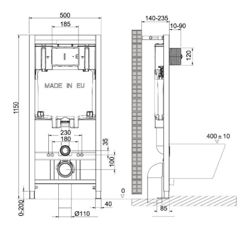 Инсталляция Lemark PENEDA  Комплект 3в1  унитаз подвесной безободковый