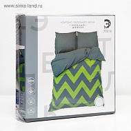 Постельное белье "Этель" 1,5 сп Зеленый шеврон 143*215 см, 150*214 см, 70*70 см 2 шт, поплин  125 г/м2