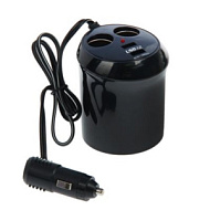 1400629 Разветвитель прикуривателя TORSO, в подстаканник, 2 гнезда + 2 USB, 12/24 В