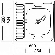 V-205 Мойка кухонная Vladiks,правая,прямоуг, накладная,нерж. матовая 0,4 мм без сифона 600*500*150мм