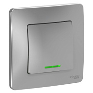 1210320 Выключатель 1-кл. СП Blanca 10А IP20 (сх. 1) 250В с подсветкой алюм. SchE BLNVS010113